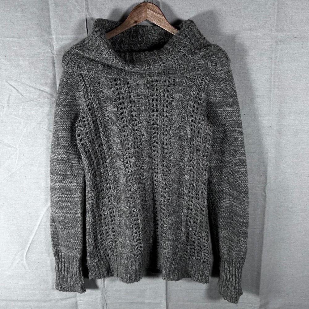 Like‎ Love Grey Cable Knit Alpaca Blend Cowl Neck Sweater Womens Large